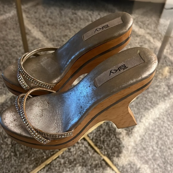 Vintage Sky retro wooden platform wedge heels - Picture 5 of 16